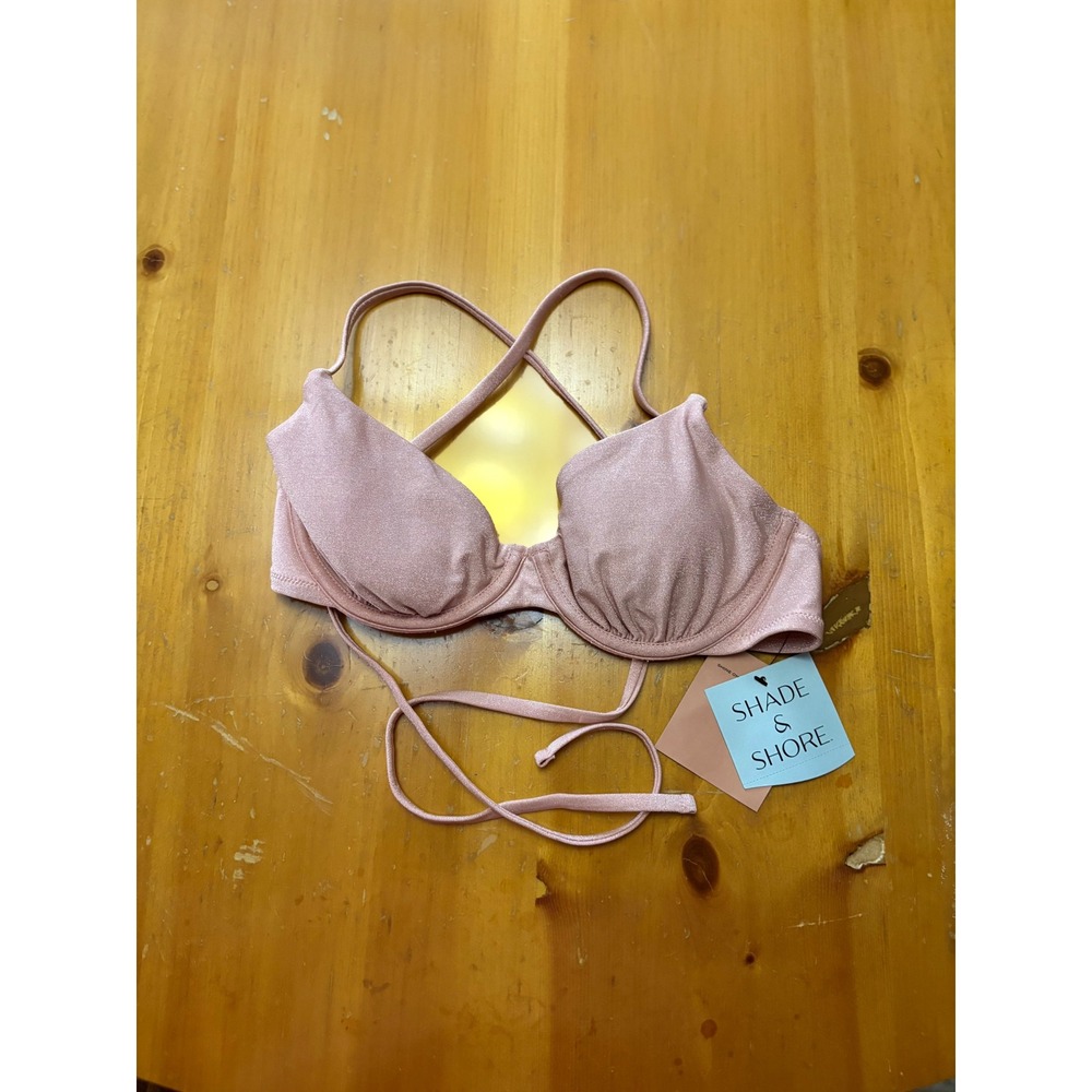 Shade & Shore Womens XS Pink Metallic Underwire Bikini Top Shimmer Swimwear NWT‎